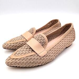 AGL Blanca Plots Pointed Toe Flats Women's Woven Leather Beige Size US8.5 EU38.5